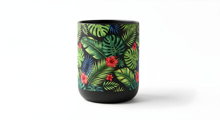Tropical leaf and flower pattern mug