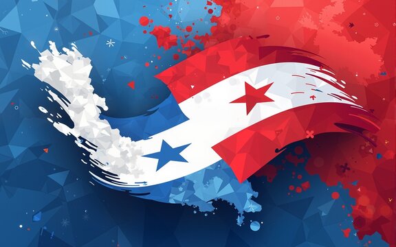 The Panama Independence Day abstract banner design with flag and map. Flag color theme geometric pattern retro modern Illustration design. Blue and red color template. High quality - Powered by Adobe