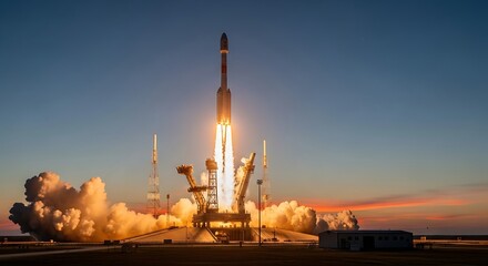 Obraz premium Rocket Launch at Dusk.