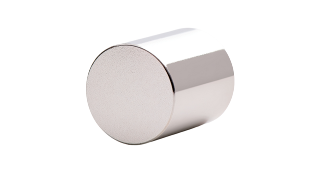 Cylindrical magnet isolated on black background, industrial use