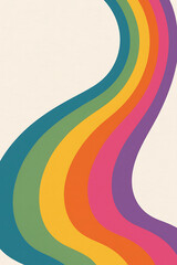 Abstract wavy rainbow stripes in a retro 70s color palette, a groovy and vibrant graphic illustration on a textured cream background for a nostalgic vibe