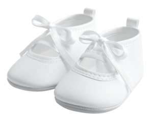 Baby Shoes for Christening, Side Angle with Ribbon Tie, isolated