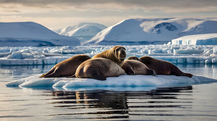 Group Walruses Lounges Floating