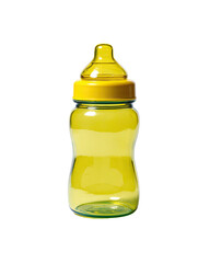 Bright yellow plastic baby bottle with nipple