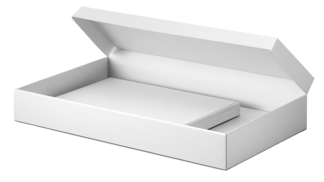 Open white box, product display, studio, packaging mockup