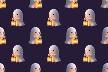 Seamless festive Halloween pattern with cheerful witches, funny vampires and ghosts