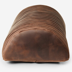 Brown leather motorcycle seat showing craftsmanship and detailing