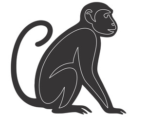 Minimalist Monkey Silhouette – Black & White Vector Line Art