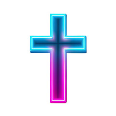 Obraz premium a glowing neon cross with blue pink colors on black background