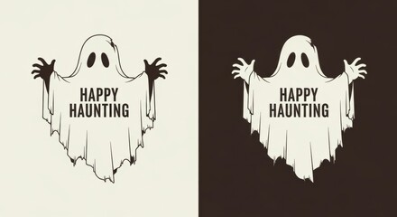 Spooky Ghost Duo: Happy Haunting on Contrasting Backgrounds, Halloween Graphic