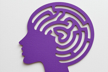 A purple brain maze represents mental health and cognition.