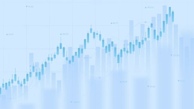 Financial chart with moving up graph in stock market on blue color background
