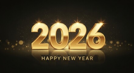 Golden 2026 Happy New Year Celebration With Sparkles And Bokeh Lights Background