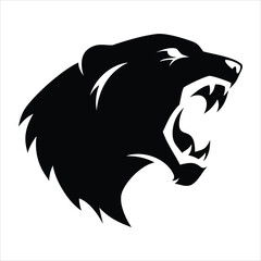 Ferocious black bear head silhouette roaring aggressively