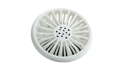 White 3D-printed fan diffuser, studio shot, clean background, air circulation