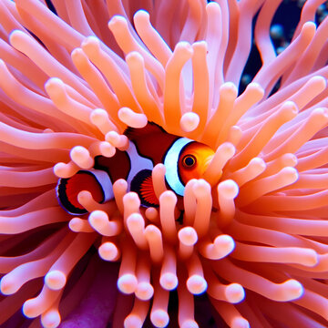 A clownfish sheltering among the tenacles of its anemone.