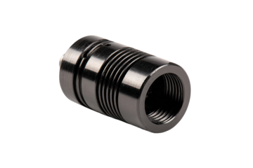 Black precision bellow coupling, studio shot, industrial background, machinery component