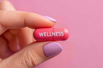 A Hand Holding a Capsule with the Word "Wellness"