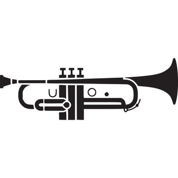 Black trumpet icon, musical instrument symbol, jazz trumpet logo, brass section emblem