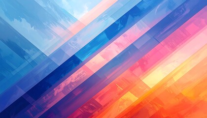 A vibrant abstract design featuring diagonal lines and a dynamic interplay of cool and warm colors.