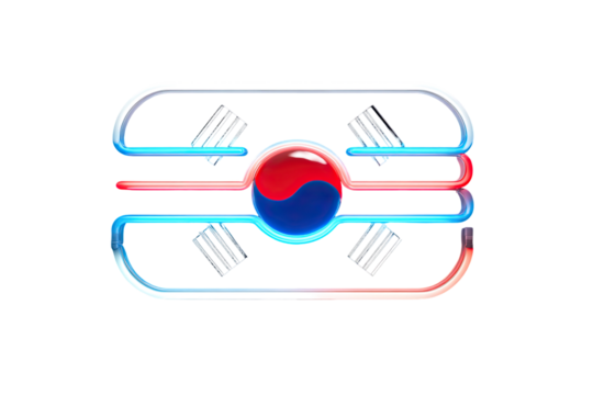 Korean flag-themed, glowing, abstract, energy-flow icon.  Dual-colored, vibrant symbol