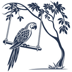 Fototapeta premium Parrot on a Swing Silhouette design