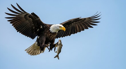 Fototapeta premium Bald Eagle Catching Fish in Flight.