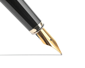 Fountain pen writing straight ink line on paper