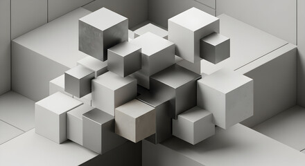 Obraz premium Abstract 3D composition of geometric cubes in varying sizes and shades of white, forming a modern and minimalist design