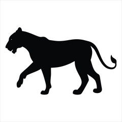 Obraz premium Black silhouette of a lioness walking with its mouth open