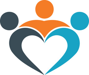 Loving Heart Community Logo: Three People Caring Together Unity