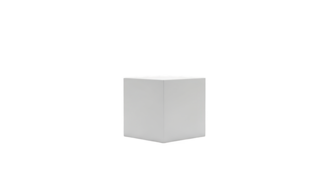 Simple white cube on a white surface isolated on transparent background