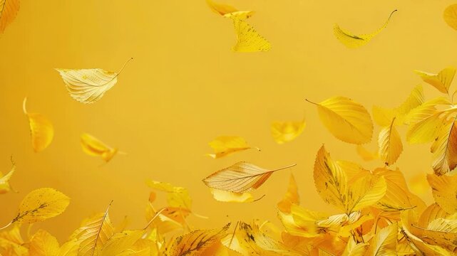 A bunch of yellow leaves floating in the air, free and effortless