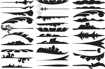 Elegant Curl & Floral Brush Eps, Vector Images Black and White 