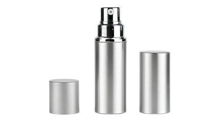 Silver spray bottle, cap, studio, packaging mockup