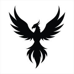 Stylized black silhouette of a phoenix bird with wings spread wide