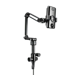 Adjustable phone mount, car, studio, black background, versatile