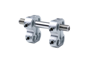 Polished metal rocker arm assembly on white background