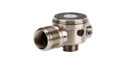 Industrial pressure sensor, close-up, studio shot, white background, automation