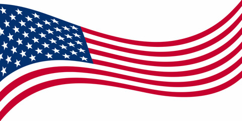 Waving american flag with stars and stripes on a white background