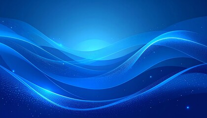 Fototapeta premium An abstract, digital art piece featuring layered, flowing curves in shades of blue, suggesting movement and depth. Small, glittering particles add a touch of elegance and shimmer to the design