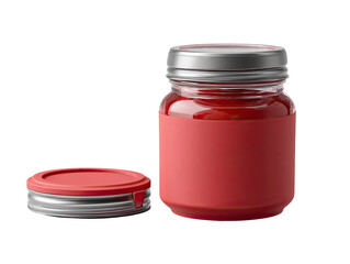 Red glass jar with a removable lid