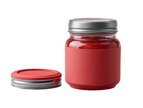 Red glass jar with a removable lid