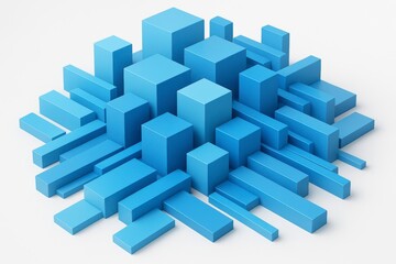 Obraz premium Abstract blue rectangular blocks arranged in a cluster resembling a futuristic city skyline