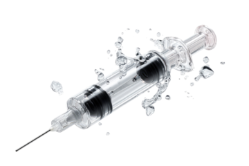 Syringe erupting in a burst of liquid