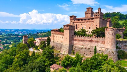 Fototapeta premium Panoramic view of a medieval castle perched on a hilltop