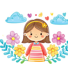 and drawn doodle sketch children cute vector school chalk background. Kids doodle crayon style line flower, cloud doodle pattern