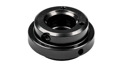 Black metal lathe chuck, precision machined, workshop background, industrial use