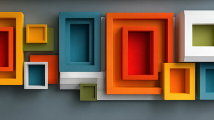 Abstract 3d rendering of geometric cube shapes arranged in a modern composition with squares creating depth structure and symmetry suitable for digital art design background or architectural concept