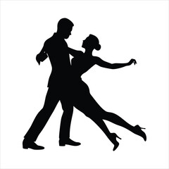 Elegant silhouette of a couple dancing tango